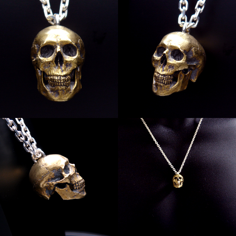 スカルシルバーアクセサリー スモールネクロスカル オールソリッドブラストップ 画像